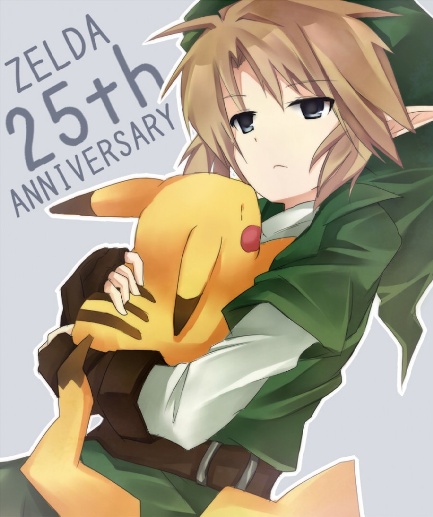 link and pikachu (pokemon and 1 more) drawn by nikuma