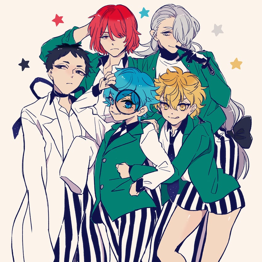 fukuroi mitsuru, ashikaga hyouta, yubiwa sousaku, soutouin manabu, and sakiguchi nagahiro (bishounen series) drawn by hatch_(8cco)