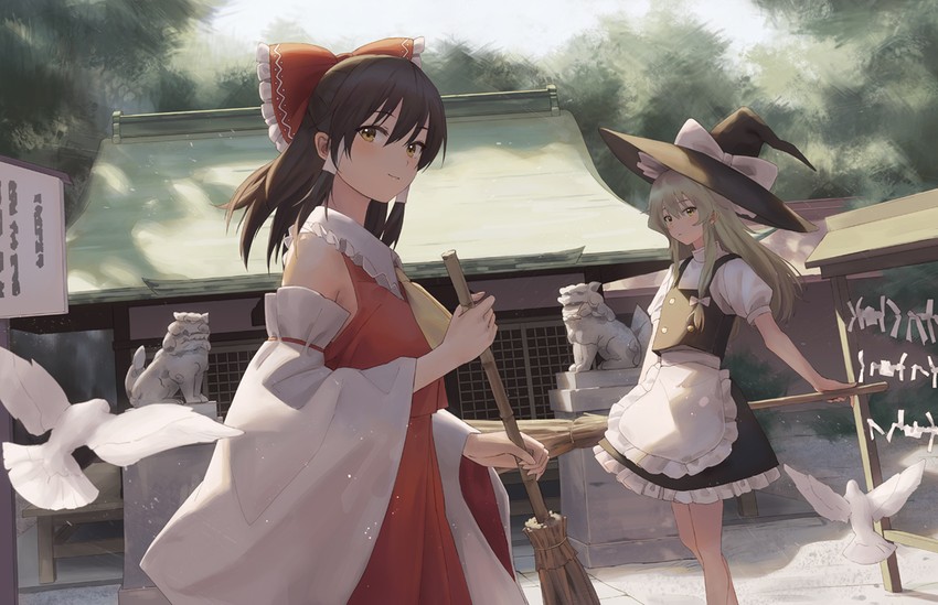 hakurei reimu and kirisame marisa (touhou) drawn by maachi_(fsam4547)