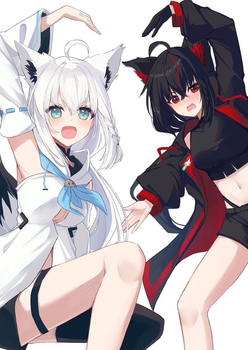 shirakami fubuki and kurokami fubuki (hololive) drawn by ru_airasuto