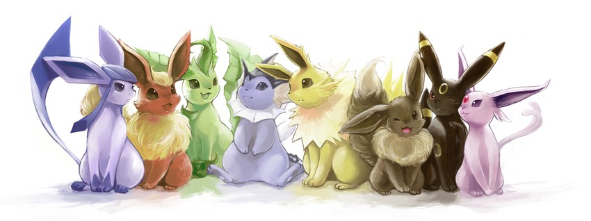 eevee, umbreon, glaceon, vaporeon, espeon, and 3 more (pokemon) drawn by nejita