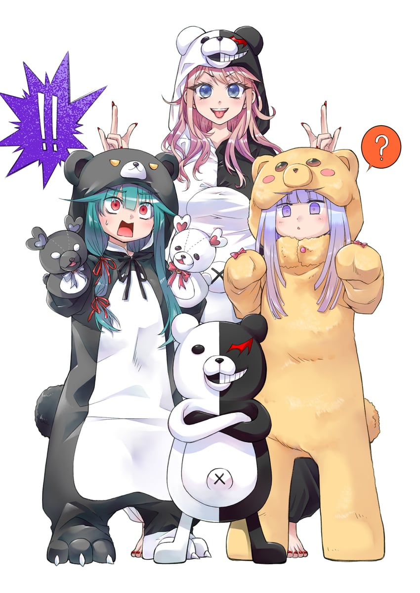 enoshima junko, monokuma, aurora sya lis kaymin, and yuna (danganronpa and 3 more) drawn by keke_(user_zech7732)