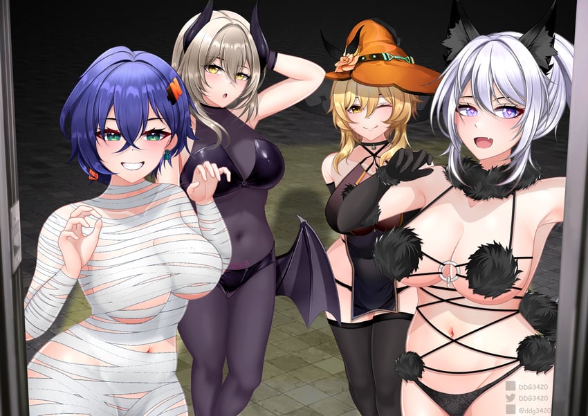lumine, trailblazer, stelle, kiana kaslana, and belle (genshin impact and 5 more) drawn by d.d.g_(ddg3420)