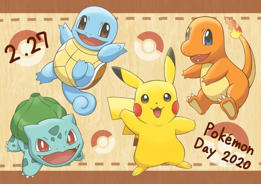 pikachu, bulbasaur, squirtle, and charmander (pokemon) drawn by matsuba_moco