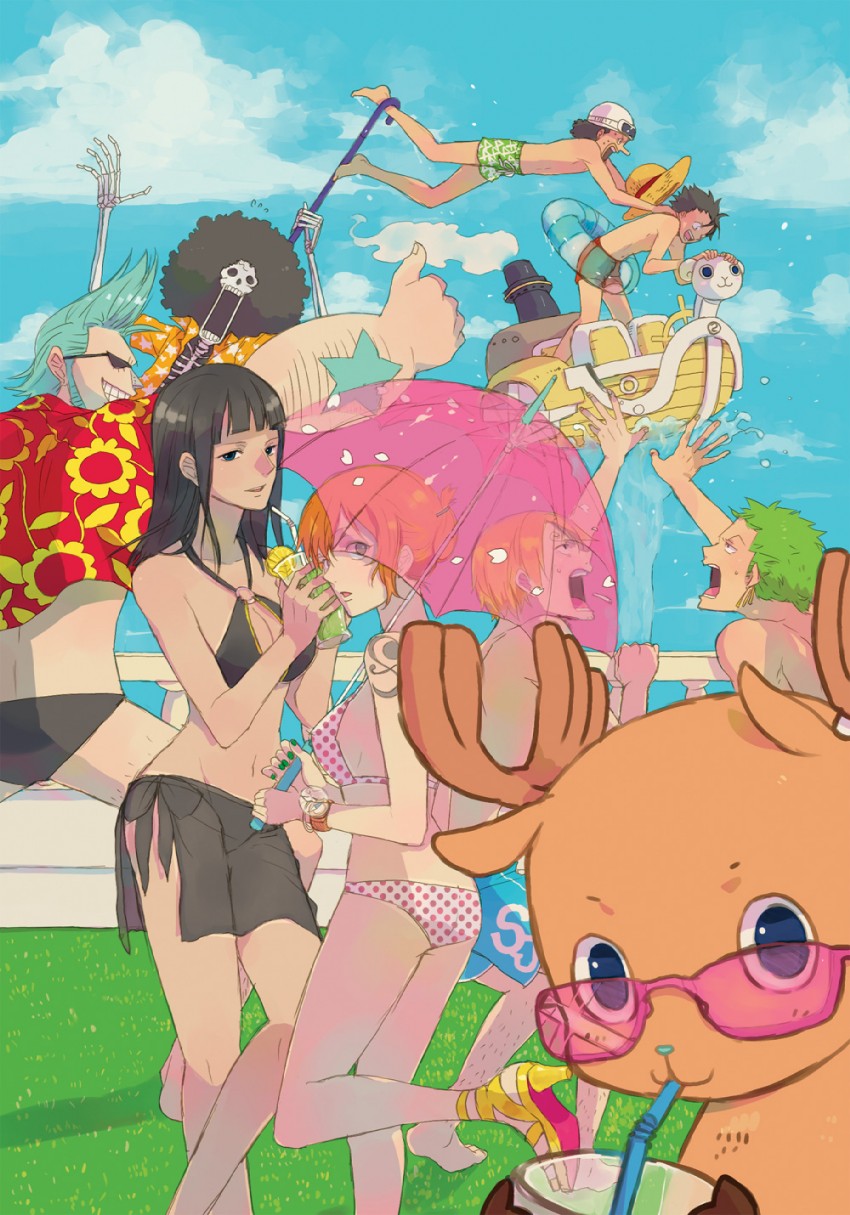 nami, monkey d. luffy, nico robin, roronoa zoro, tony tony chopper, and 3 more (one piece) drawn by icha