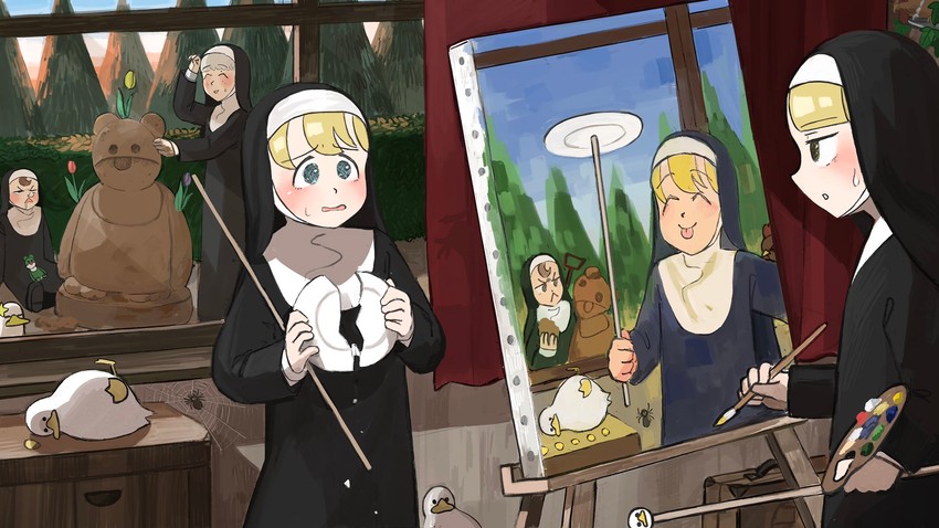 clumsy nun, froggy nun, spicy nun, and sheep nun (little nuns) drawn by diva_(hyxpk)