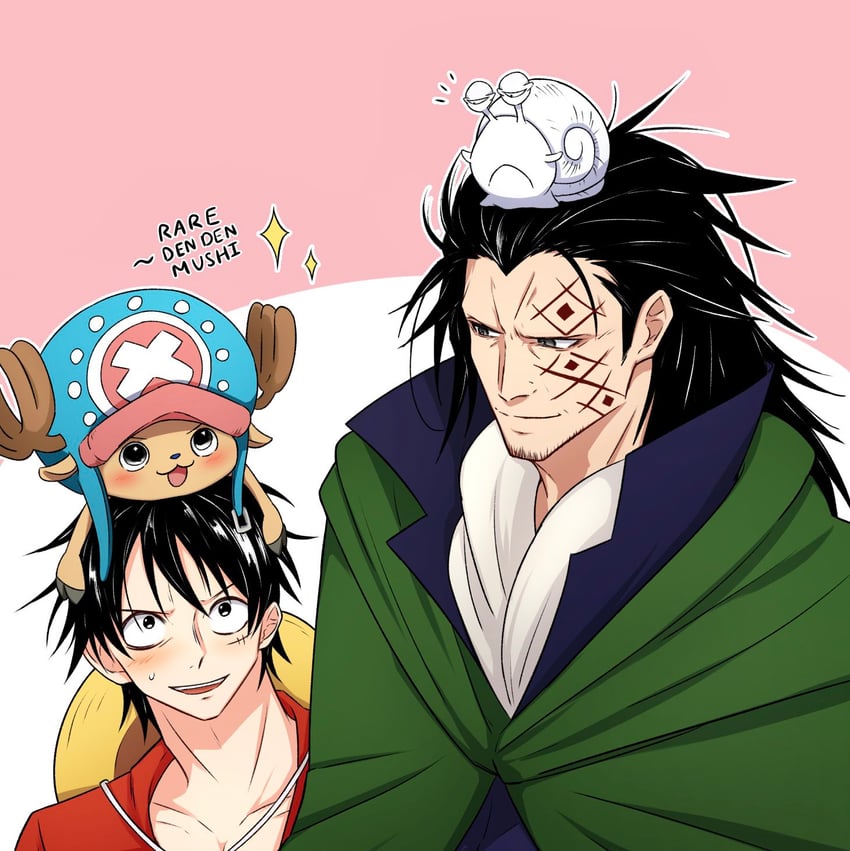 monkey d. luffy, tony tony chopper, monkey d. dragon, and den den mushi (one piece) drawn by kmrbd5118