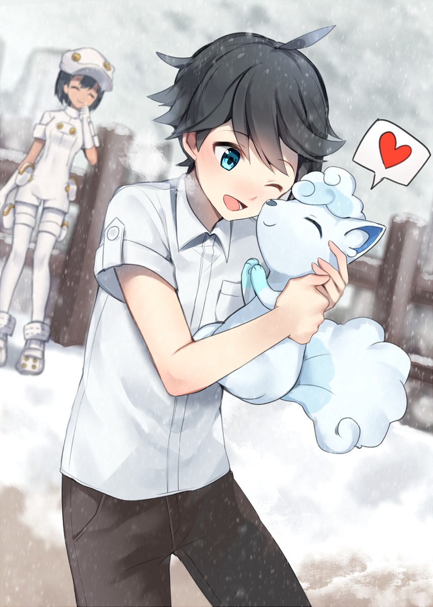 elio, alolan vulpix, and aether foundation employee (pokemon and 1 more) drawn by yuhi_(hssh_6)