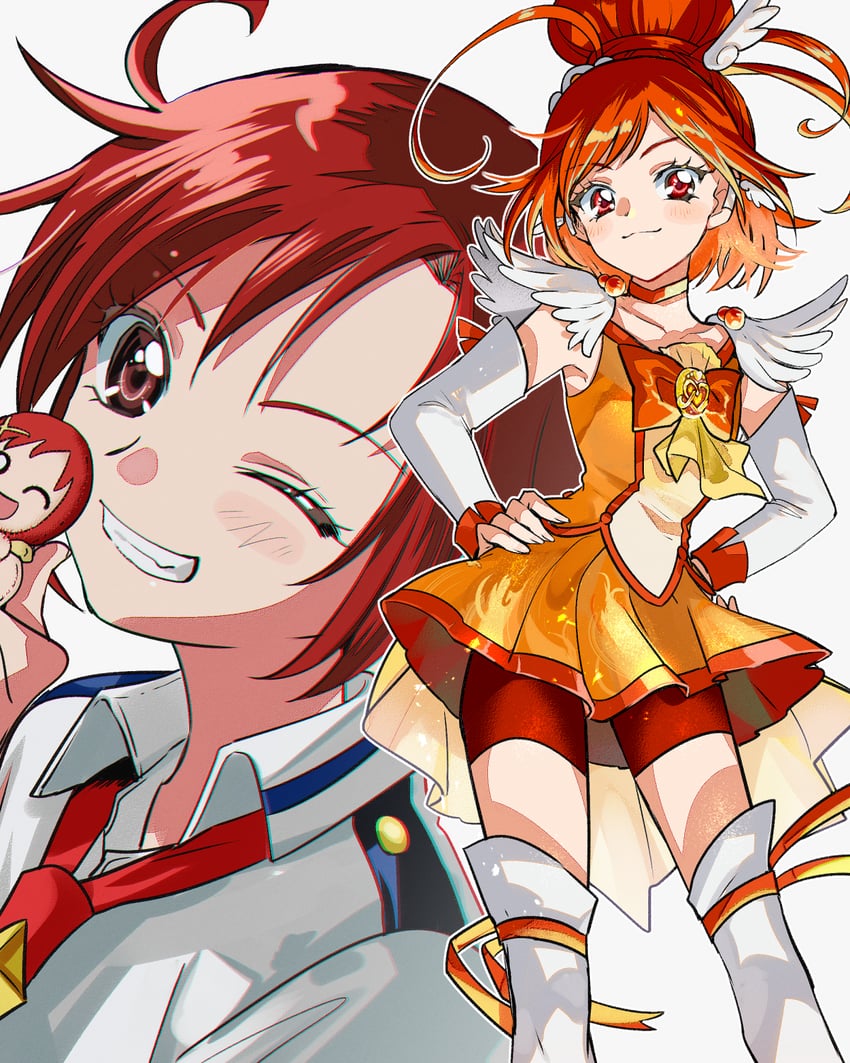 hino akane and cure sunny (precure and 1 more) drawn by asako_(itiba)