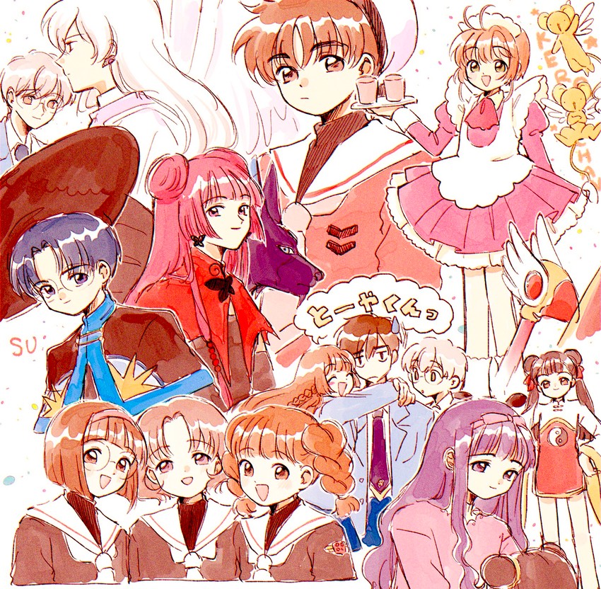 kinomoto sakura, kero, daidouji tomoyo, li syaoran, li meiling, and 10 more (cardcaptor sakura) drawn by mi3331