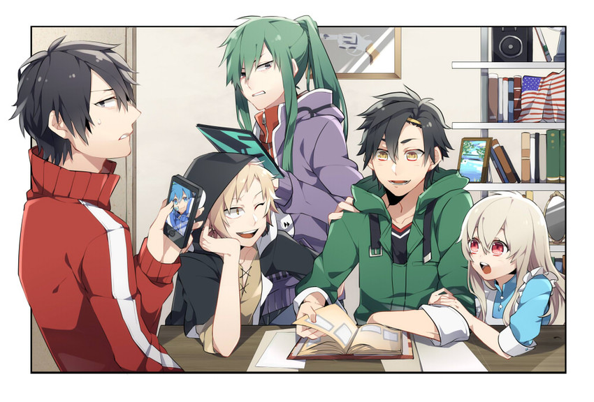 kozakura marry, kisaragi shintarou, kido tsubomi, ene, kano shuuya, and 1 more (kagerou project) drawn by kiragera