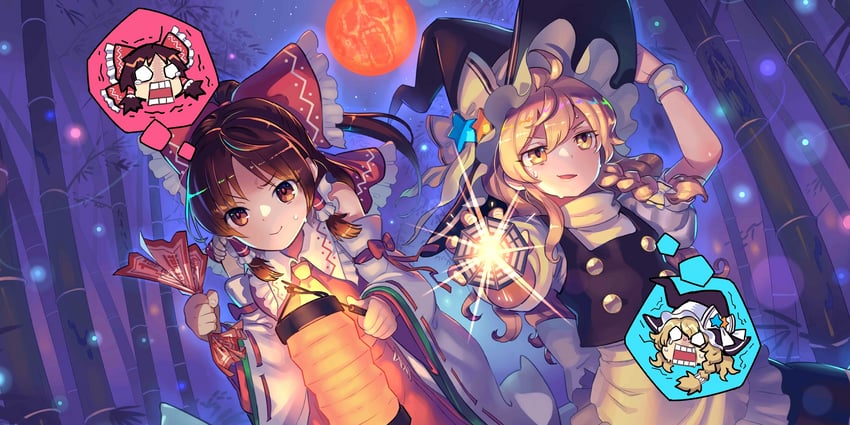 hakurei reimu and kirisame marisa (touhou and 1 more) drawn by kinoshita_kotetsu