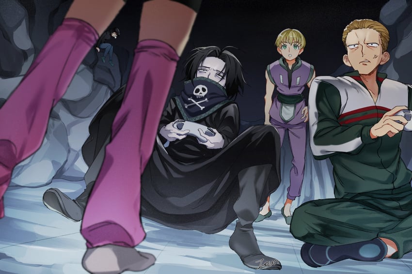 shizuku murasaki, machi komacine, feitan portor, shalnark, and phinks magcub (hunter x hunter) drawn by crernebrulee
