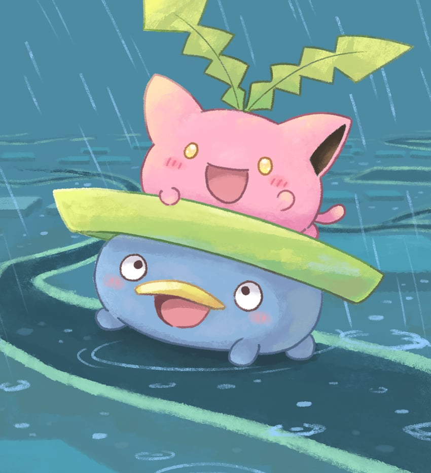 hoppip and lotad (pokemon and 1 more) drawn by wanekko_(hanekoro)