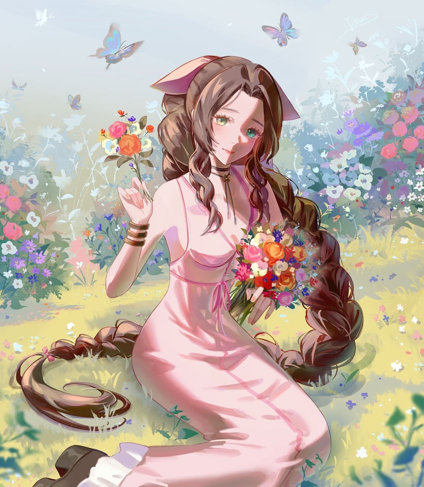 aerith gainsborough (final fantasy and 2 more) drawn by yubuki_i
