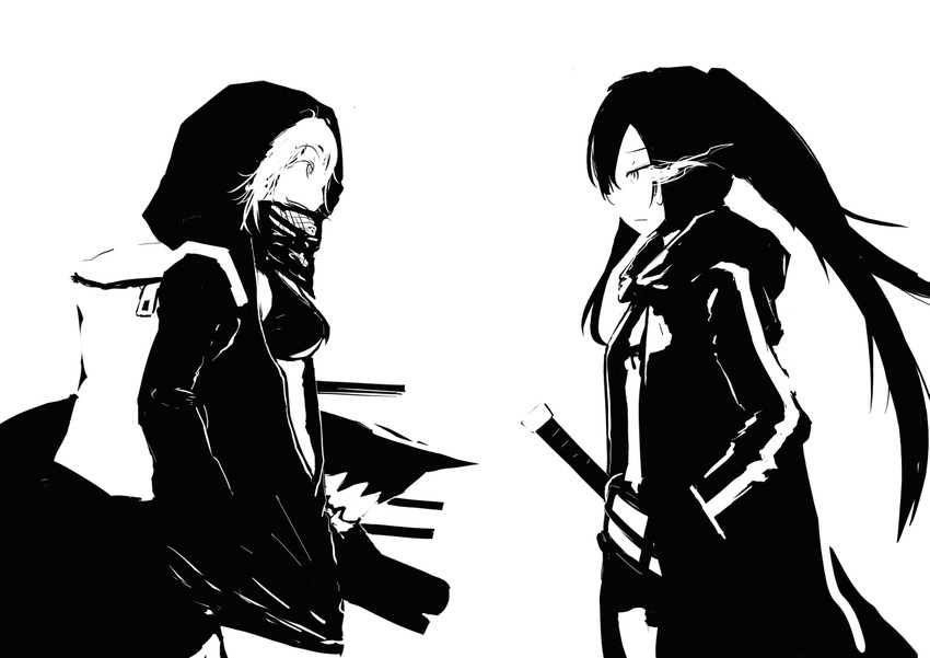 black rock shooter and re-class battleship (kantai collection and 1 more) drawn by sate