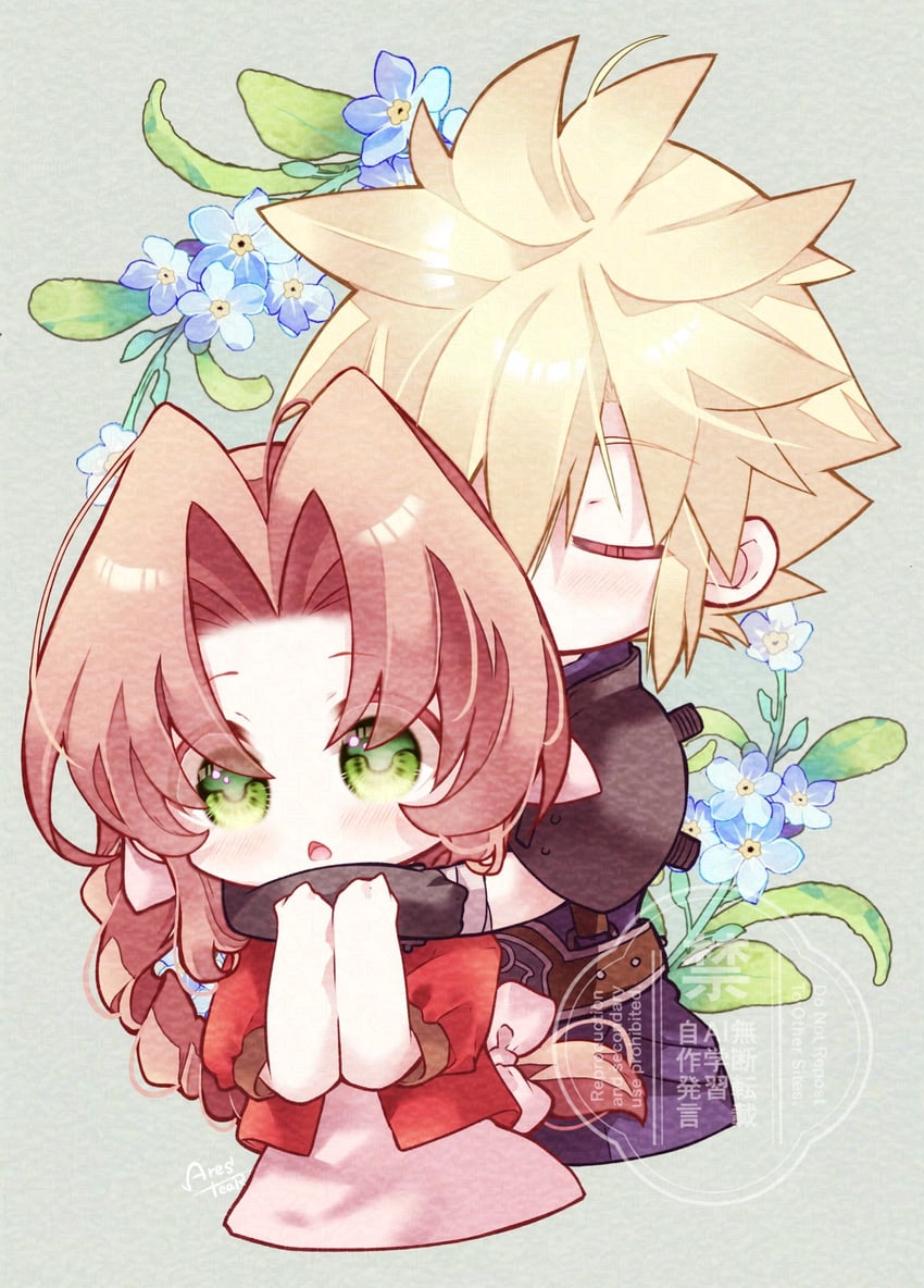 cloud strife and aerith gainsborough (final fantasy and 1 more) drawn by arestear0701