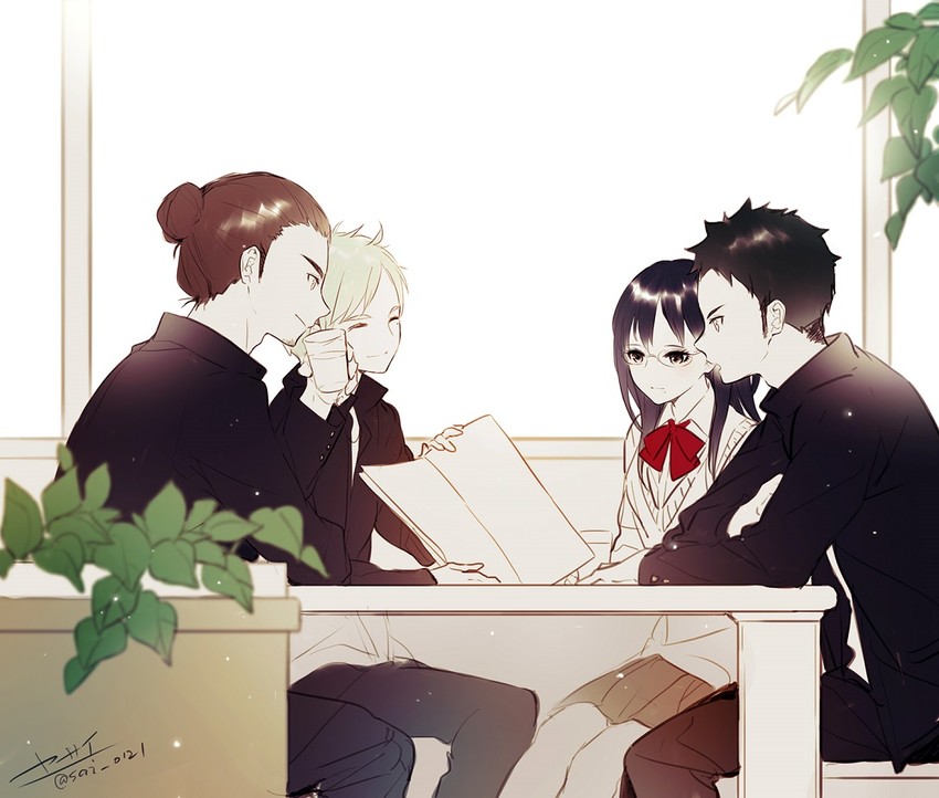 sawamura daichi, shimizu kiyoko, sugawara koushi, and azumane asahi (haikyuu!!) drawn by yasai_(getsu)