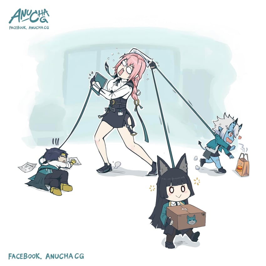 hoshimi miyabi, tsukishiro yanagi, soukaku, and asaba harumasa (zenless zone zero) drawn by anucha_cg