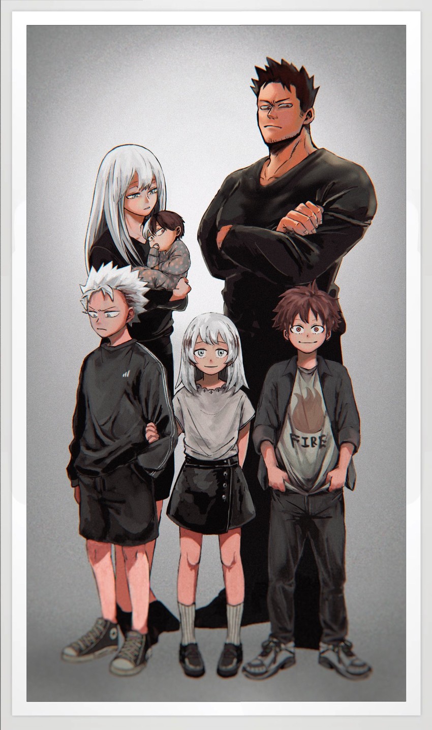 todoroki shoto, endeavor, todoroki touya, todoroki fuyumi, todoroki rei, and 1 more (boku no hero academia) drawn by pepepecoooooo