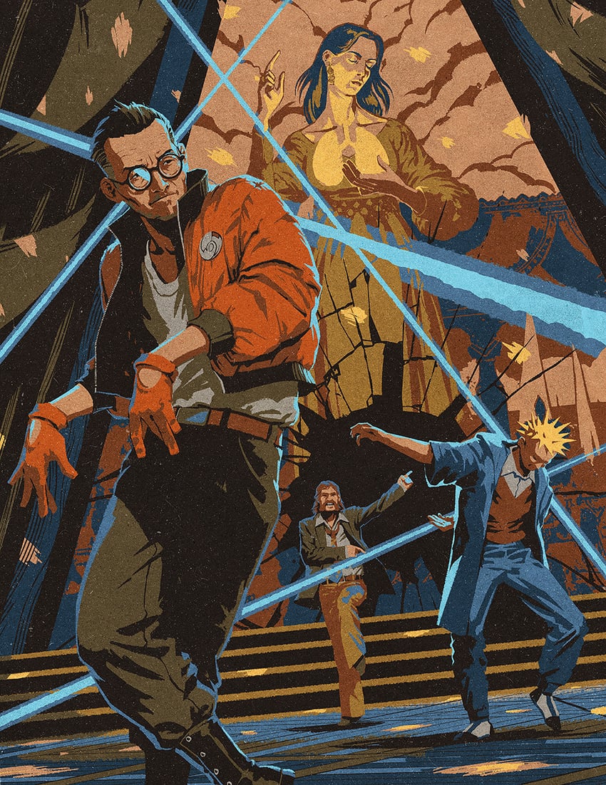 kim kitsuragi, harry du bois, dolores dei, and pete andre (disco elysium) drawn by luis_melo