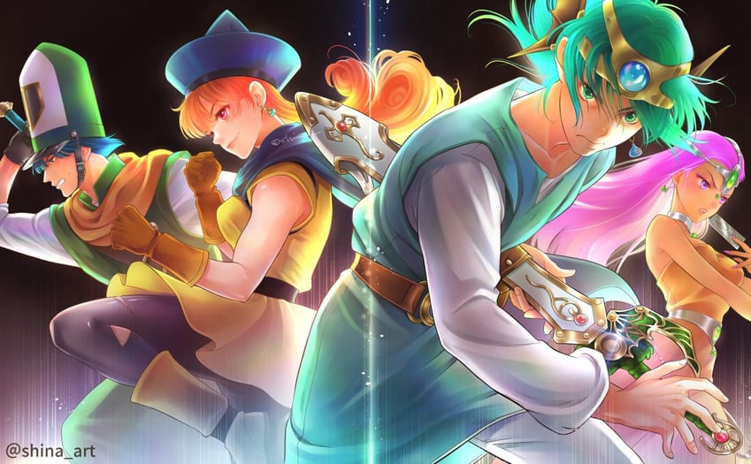 alena, minea, hero, and clift (dragon quest and 1 more) drawn by shina_art