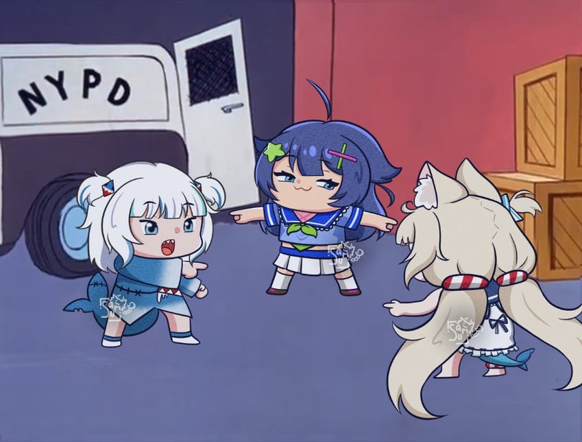 gawr gura, sameko saba, and senzawa (hololive and 2 more) drawn by sasuri_(vtuber)_(artist)