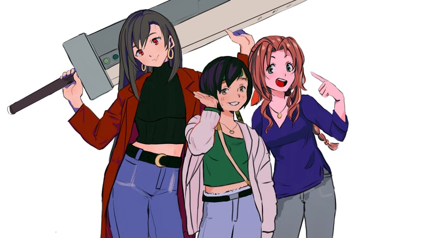 tifa lockhart, aerith gainsborough, yuffie kisaragi, briana white, suzie yeung, and 1 more (final fantasy and 3 more) drawn by hugo_artist