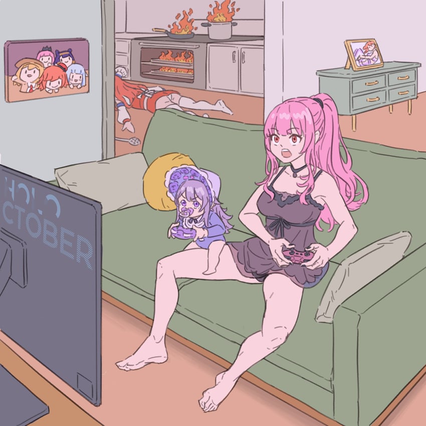 gawr gura, mori calliope, ninomae ina'nis, takanashi kiara, watson amelia, and 6 more (hololive and 1 more) drawn by lessulie