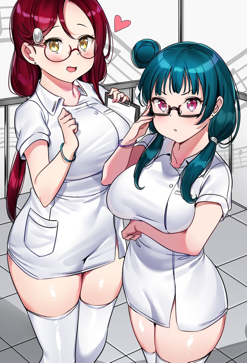 tsushima yoshiko and sakurauchi riko (love live! and 1 more) drawn by tem10