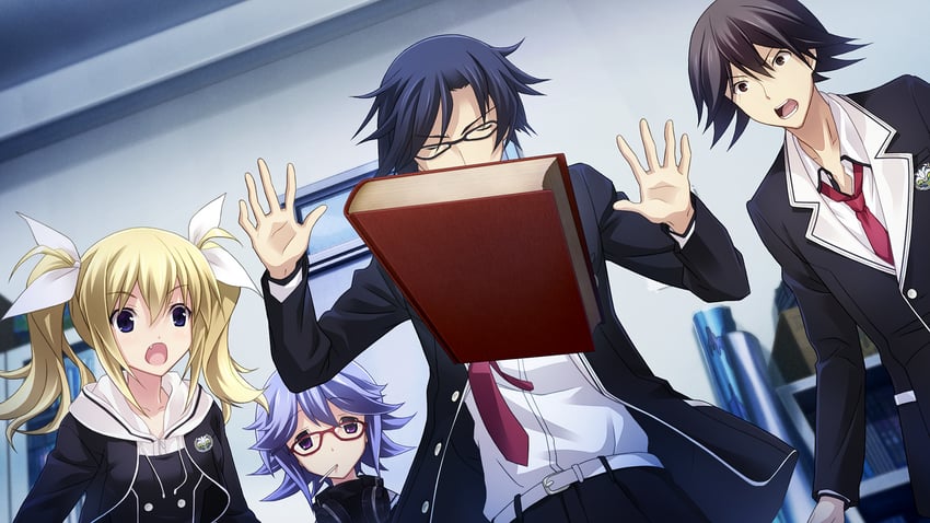 miyashiro takuru, arimura hinae, kazuki hana, and itou shinji (chaos;child) drawn by sasaki_mutsumi