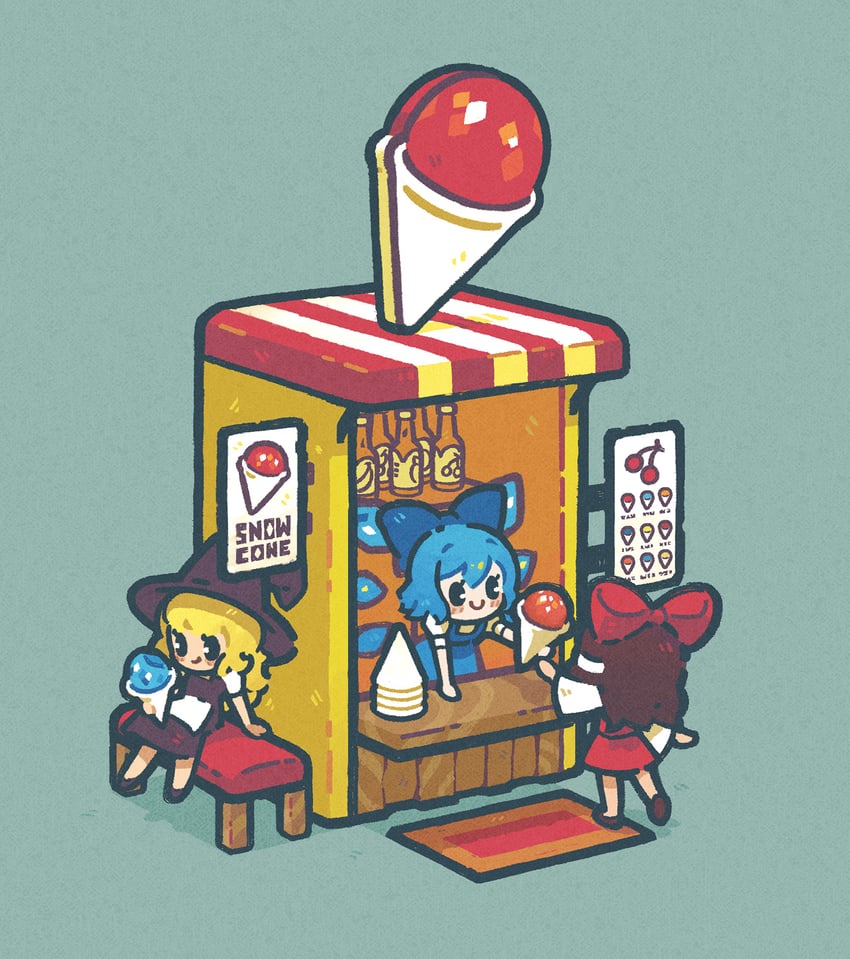 hakurei reimu, kirisame marisa, and cirno (touhou) drawn by loftyanchor