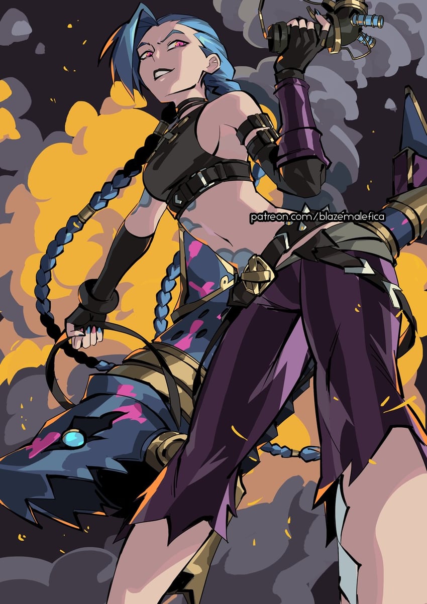 jinx and arcane jinx (league of legends and 1 more) drawn by blazemalefica