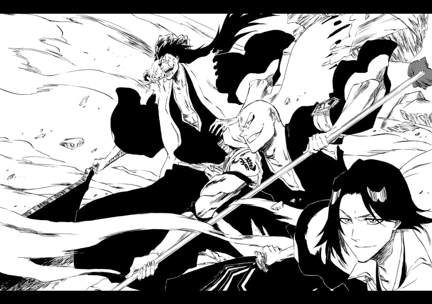 zaraki kenpachi, kusajishi yachiru, madarame ikkaku, and ayasegawa yumichika (bleach) drawn by ken'ichi_(ken1ro_u)