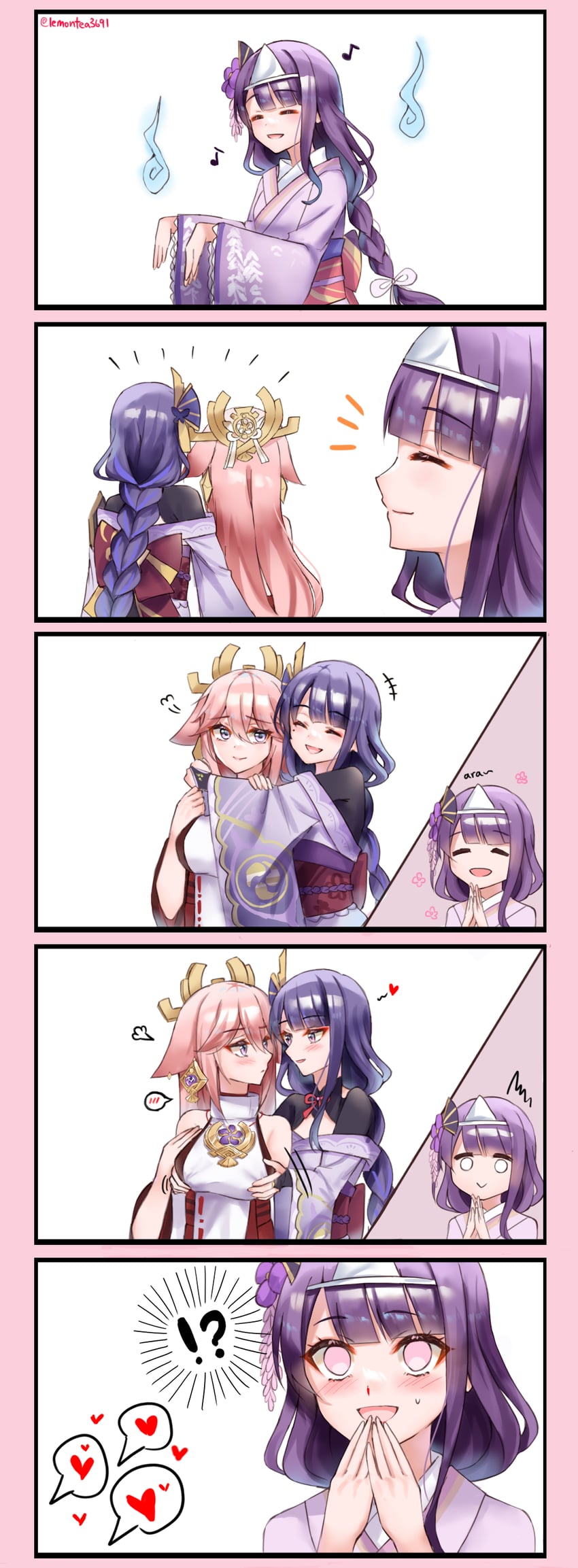 raiden shogun, yae miko, and makoto (genshin impact) drawn by lemon_t