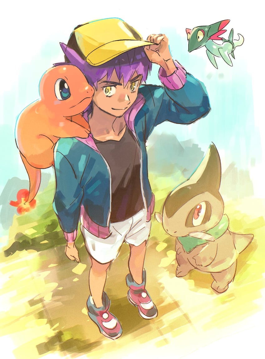 leon, charmander, dreepy, and axew (pokemon and 1 more) drawn by ch_walnut
