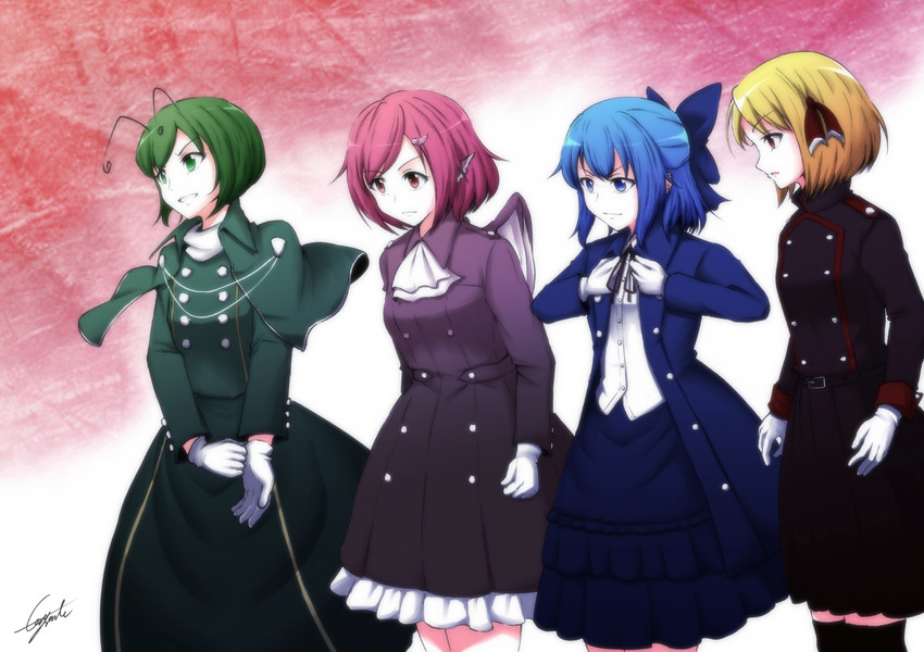 cirno, rumia, mystia lorelei, and wriggle nightbug (touhou) drawn by kuroto_yamaneko
