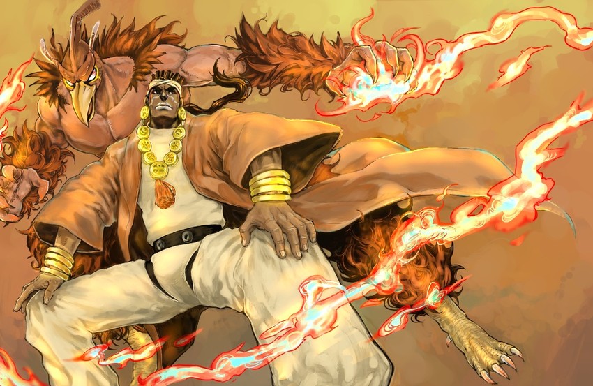 mohammed avdol and magician's red (jojo no kimyou na bouken and 1 more) drawn by ka_du