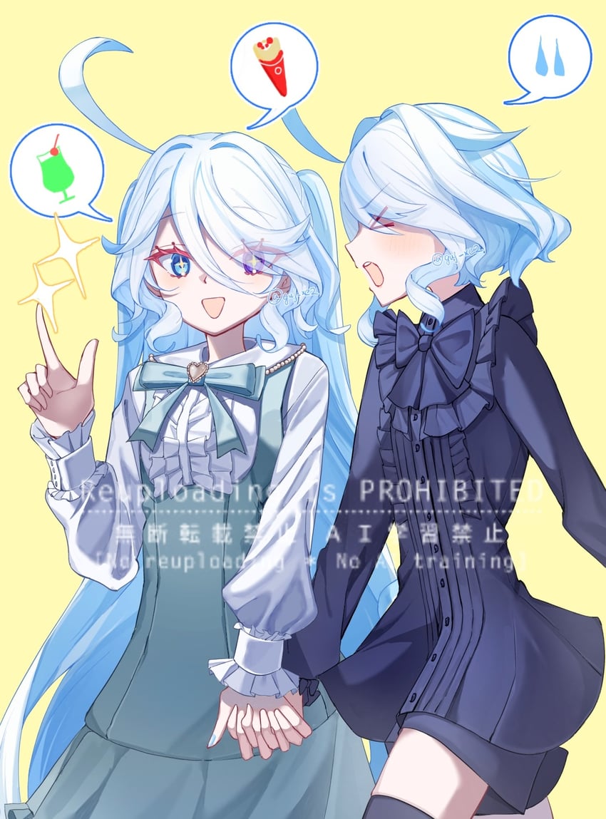 furina and focalors (genshin impact) drawn by guj_xe
