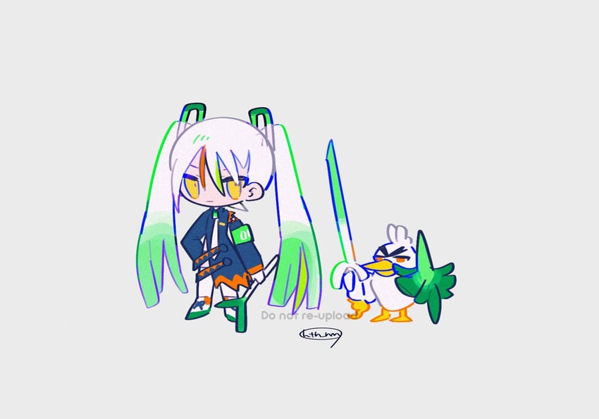 hatsune miku, sirfetch'd, and fighting miku (pokemon and 2 more) drawn by htn_nm