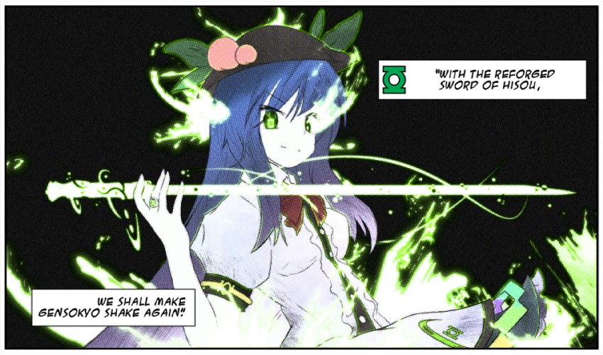 hinanawi tenshi and green lantern (touhou and 1 more) drawn by dmt_(auburn)