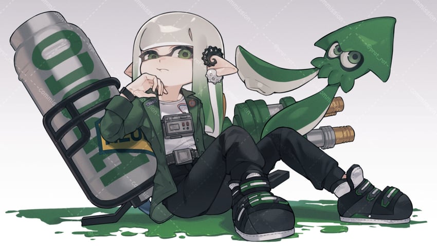 inkling player character and inkling girl (splatoon and 1 more) drawn by prat_rat