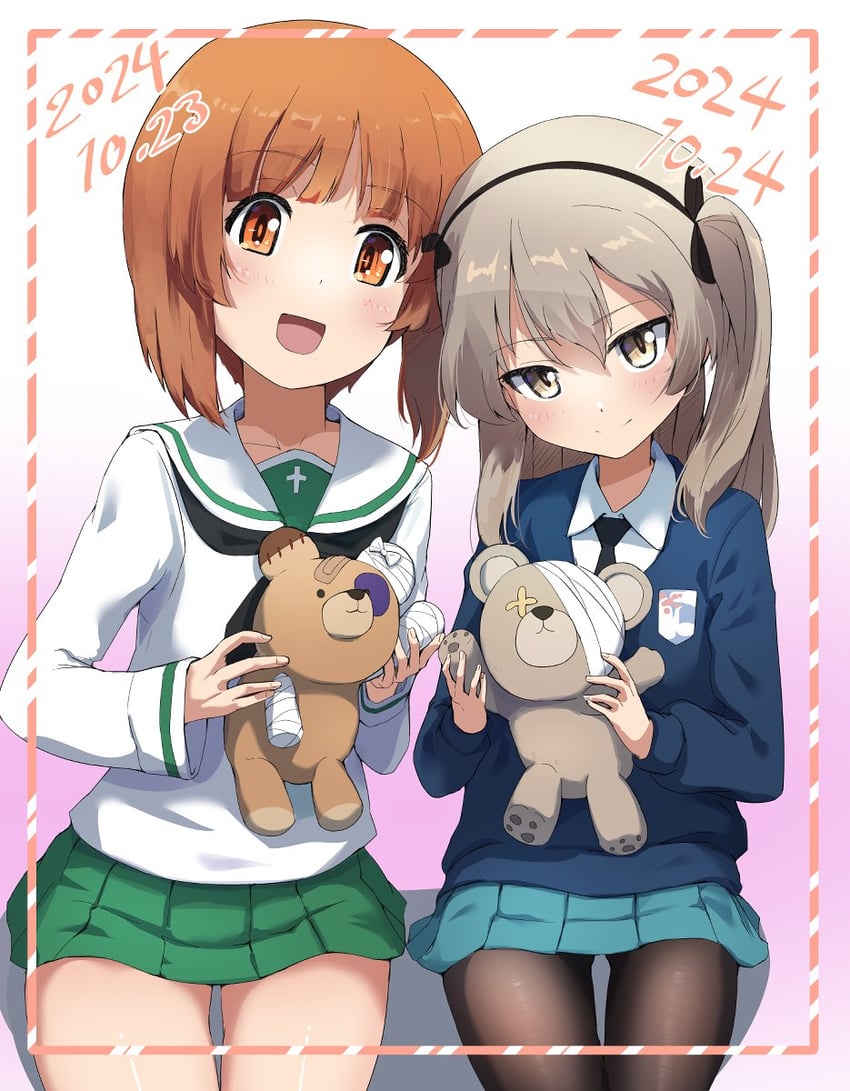 nishizumi miho, shimada arisu, and boko (girls und panzer) drawn by buchikaki