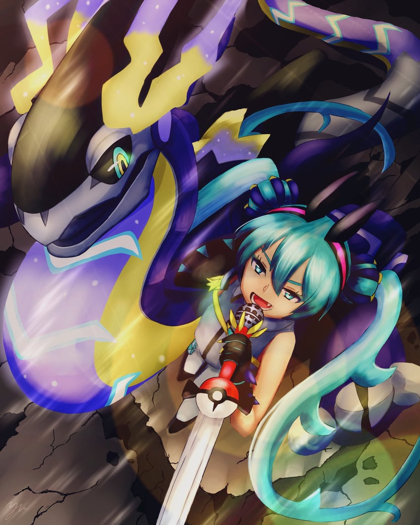 hatsune miku, miraidon, and dragon miku (pokemon and 2 more) drawn by yu_(pocketsun636)