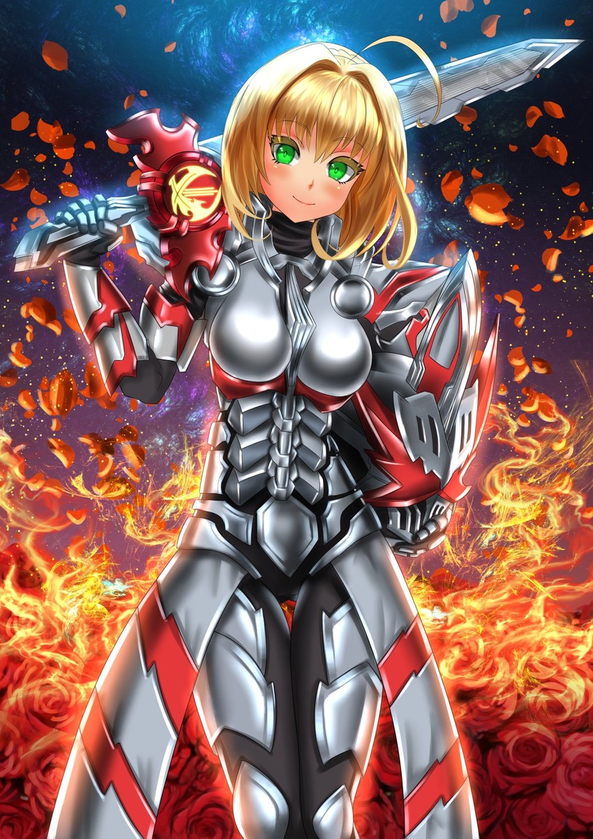nero claudius, kamen rider saber, and kamen rider saber draconic knight (fate and 3 more) drawn by kein_hasegawa