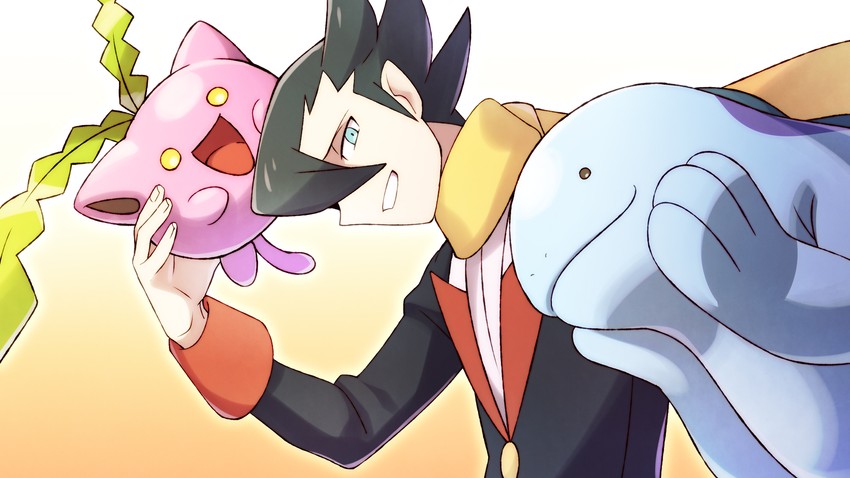quagsire, hoppip, and grimsley (pokemon and 1 more) drawn by momoji_(lobolobo2010)