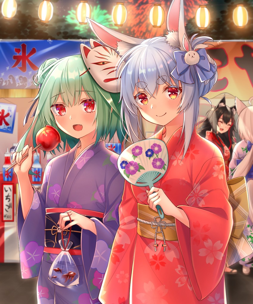 shirakami fubuki, usada pekora, ookami mio, and uruha rushia (hololive) drawn by hoshino_reiji