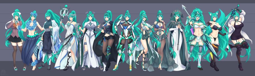female byleth, monster hunter, palutena, monika, pneuma, and 2 more (fire emblem and 7 more) drawn by miike-san