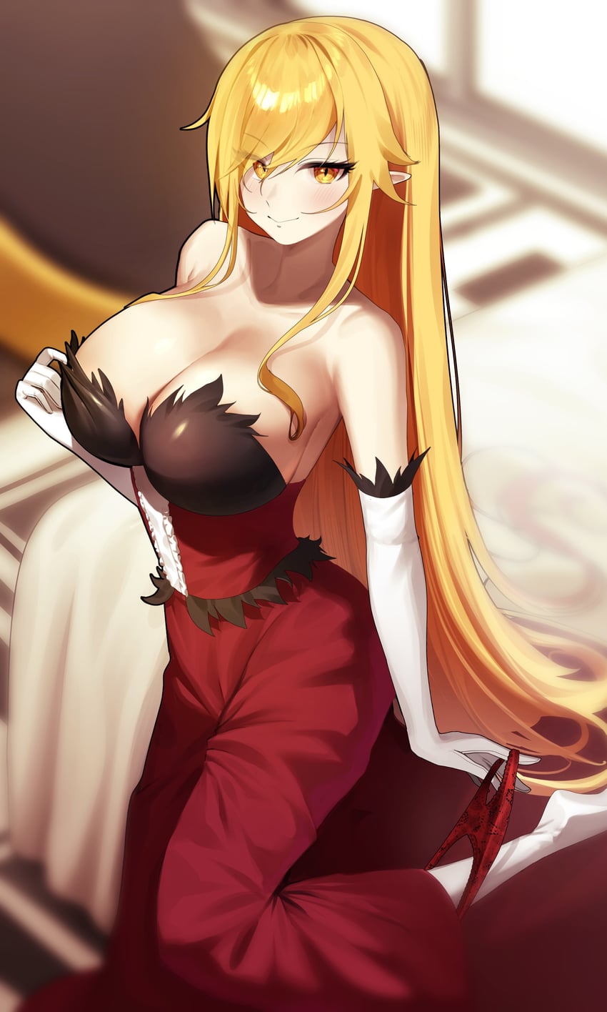 oshino shinobu and kiss-shot acerola-orion heart-under-blade (monogatari and 1 more) drawn by sbgu