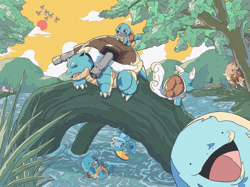 rowlet, squirtle, sobble, blastoise, quagsire, and 8 more (pokemon) drawn by debudebumetabo